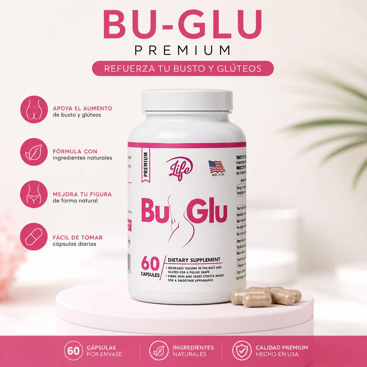 Bu-Glu refuerza Busto y Glúteo x 60 Cápsulas.