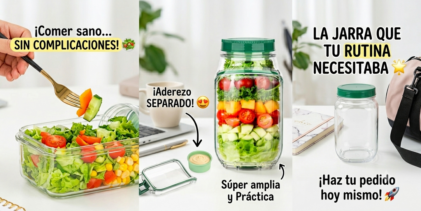 Jarra Portátil para Ensaladas y Snacks | Mantén tus Alimentos Frescos Todo el Día